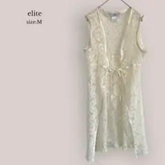 【エリート】elite レースベスト　ジレ　花柄　ストレッチ生地 リボン