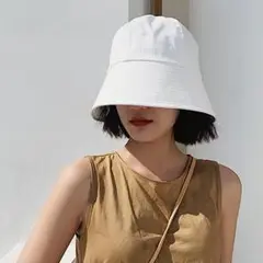 シンプル　バケットハット レディース 韓国風 帽子 （ホワイト）