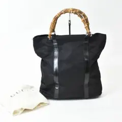 GUCCI バンブー ハンド トートバッグ レザー ナイロン ブラック GG