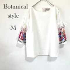 ボタニカルスタイル 花柄刺繍ブラウス【M】袖ボリューム ボートネック ボヘミアン