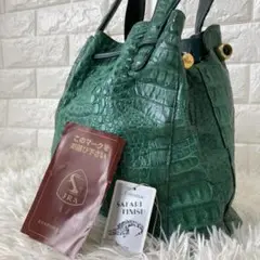 genuine✨シャイニングクロコ　ワニ　巾着ハンドバッグ　最高級　日本製　金具