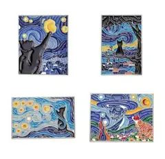 星月夜　猫　ゴッホ　ピンバッチ　４点セット