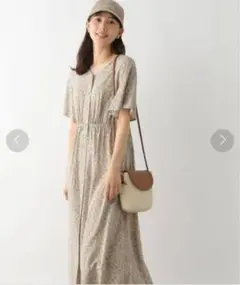 GLOBAL WORK　花柄半袖シャツワンピース ベージュ系