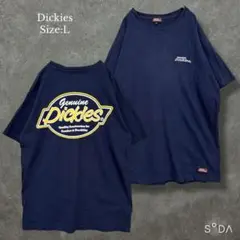 ディッキーズ【L】 バックプリントTシャツ 刺繍ロゴ 半袖 綿100％ ネイビー