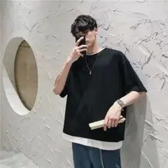 新品★ Tシャツ ビッグシルエット 半袖 トップス カットソー ブラック　XL