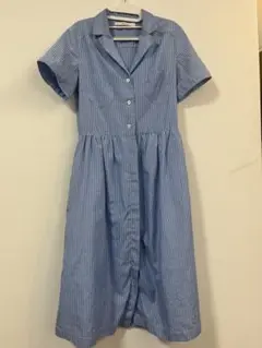 青と白のストライプ 半袖シャツワンピース