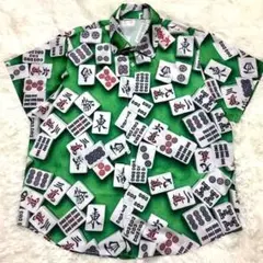 新品未使用 シャツ メンズ 半袖 麻雀牌柄 総柄 3XL 大きめ