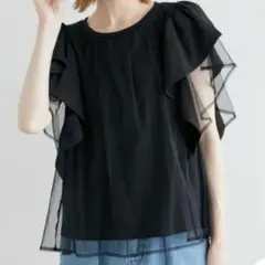 ROPÉ PICNICチュールフリルトップス ブラック 黒 38サイズ