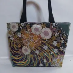 帯リメイク　トートバッグ　乱菊　　桜　箔