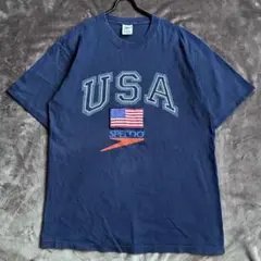 USA Speedo Tシャツ ネイビー　ビッグロゴ　国旗　古着　ヴィンテージ