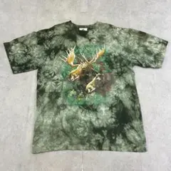 トナカイ　アニマル　動物　トップス　半袖　Tシャツ　古着　グリーン　緑　L