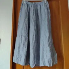 無印良品　麻100% ロングスカート　LL　ピンストライプ