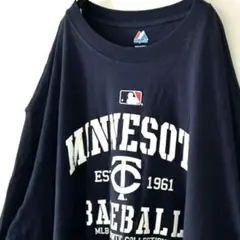 MLB マジェスティック ミネソタTシャツ 3XL ネイビー紺色 古着