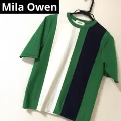 Mila Owen ストライプ 半袖　ニット　グリーン