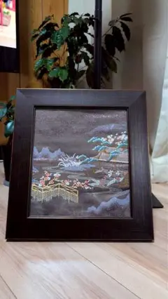 風景画　帯　アート絵画　帯額装　梅　松　菖蒲