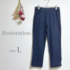Restoration ストレートパンツ ストライプ ストレッチ ウエストゴム
