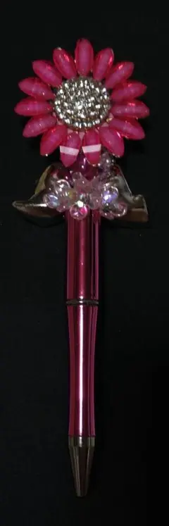 ハンドメイド大きな花デザインのメタルピンクボールペン