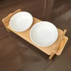 FUKUMARU ペット(犬猫)用 竹製スタンド付きセラミック食器