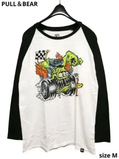 PULL＆BEARラグランロングスリーブTシャツ白黒M