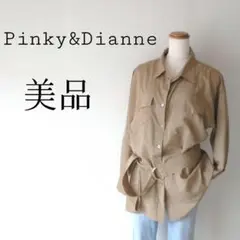 美品ピンキー&ダイアン長袖ブラウス 共ベルト ミリタリーゴールドバックルはおりM
