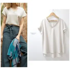 訳あり☆セオリーリュクス トリアセテート Vネック ブラウス ライトベージュ