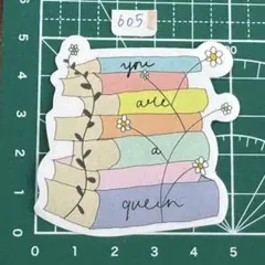 防水ステッカー you are a queen 本と花 デザイン