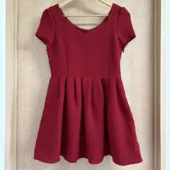 【美品】 半袖 Vネック バックオープンワンピース M 赤