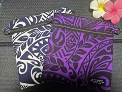 ハワイアンデザイン サコッシュ バッグ(紫黒)