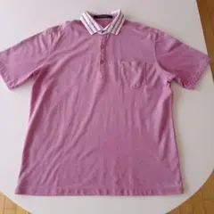美品！INTERMEZZO 赤紫 襟別布ストライプ ポロシャツLサイズ