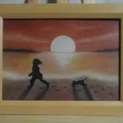 【匿名配送】絵画 「追いかけっこ」 2Lサイズ額つき