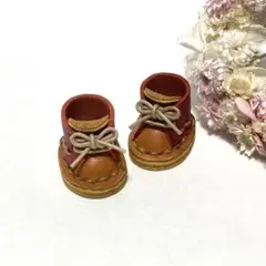 ミニチュアひも靴⑦（キャメル＆レッド）オビツ11 10cmぬい靴