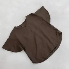 OPAQUE.CLIP ブラウス Vネック 半袖 ブラウン コットン混 Lサイズ