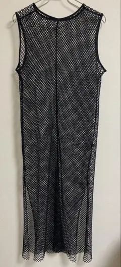 サイドスリット　メッシュロングワンピース　ブラック