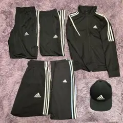 adidas ブラック 上下 ジャージ ハーフ パンツ キャップ S M セット