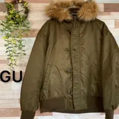 GU ジーユー モスグリーン ジャンパー ブルゾン L フードファー付き