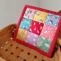パッチワーク　ミニキルトマット　レトロアニマル　ハンドメイド