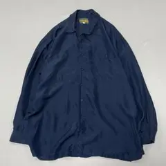 90s Vintage シルク100% L/S シャツ ネイビーブルー 濃紺