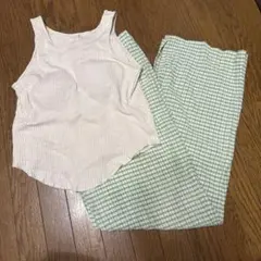 sea room lynn ベージュタンクトップ/グリーンチェックパンツ