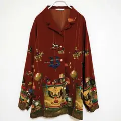 【一点物】レトロ可愛い サーカス柄シャツヴィンテージ風 古着女子 フリーサイズ」