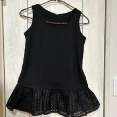 【新品】ブラックノースリーブフリルトップス　チェックシースル