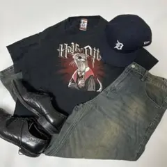 c-boy style コーデ売り　短丈Tシャツ×ワイドデニム