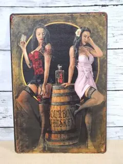 【新品】バーボンを飲む2人の女性 メタルプレート✩レトロ✩VTG