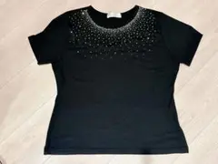 ストーン装飾 黒 半袖Tシャツ
