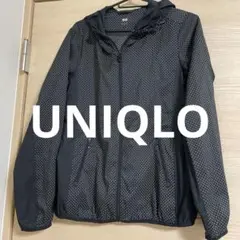 UNIQLO M 黒 ドット柄 フード付き ウィンドブレーカー