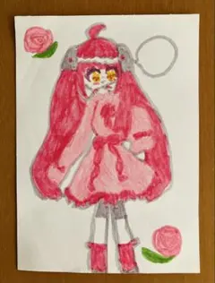 子どもの絵　バラがすきな女の子