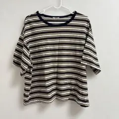 ストライプ 半袖Tシャツ ネイビー ベージュ
