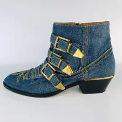 美品★Chloe・クロエ レディース レザー デニム地 アンクルブーツ(38)
