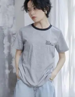 グレー 半袖Tシャツ しまむら megumiコラボ 胸ロゴリンガーTシャツ L