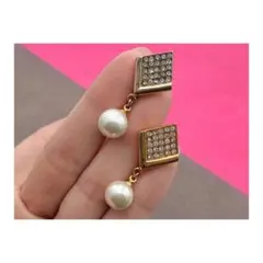 vintage ヴィンテージ レトロ イヤリング スクエア×パール 上品