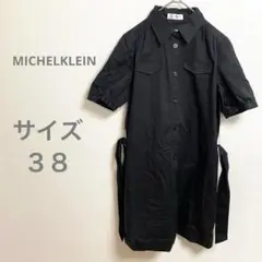 ミッシェルクラン ブラック シャツワンピース 半袖 シンプル カジュアル